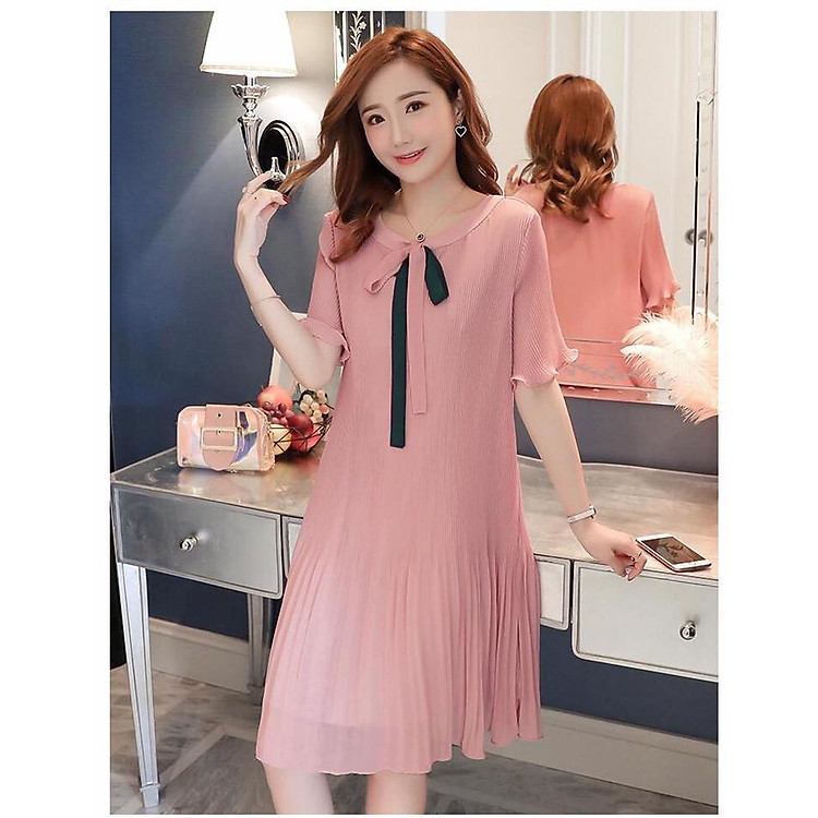 Đầm Bầu Suông Xếp Ly Nhẹ Tay Loe