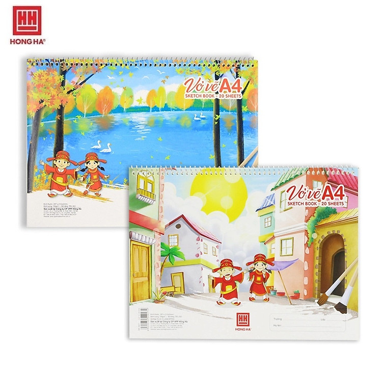 Set 2 quyển vở vẽ A4 Hồng Hà 4927 / 4931 / 4943 Vở vẽ Trạng Nguyên 20 tờ định lượng 100gsm