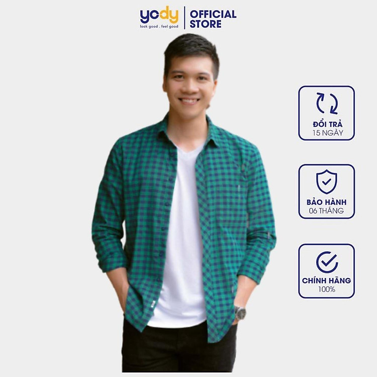 Áo sơ mi nam YODY vải flannel kẻ caro bền màu hạn chế nhăn SMM4061