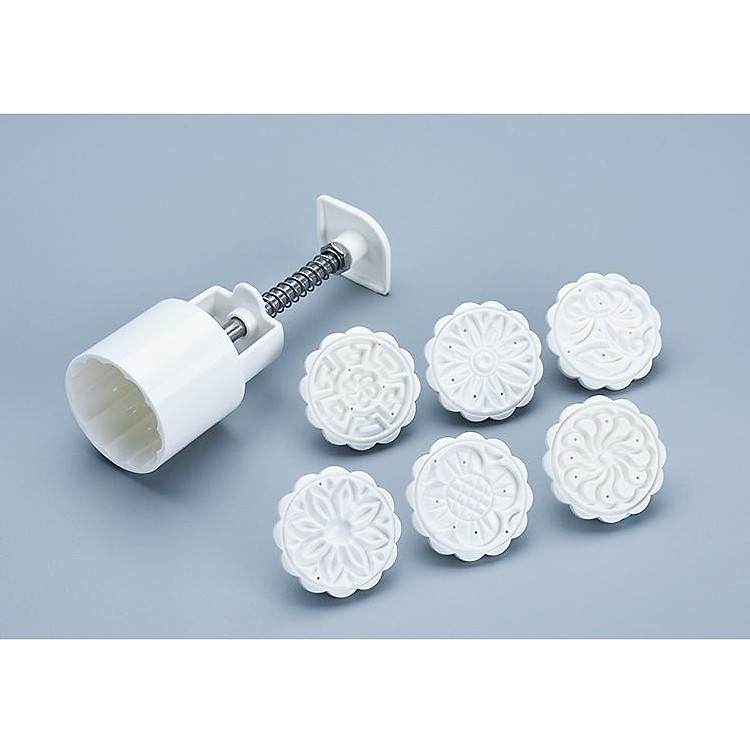 Khuôn bánh trung thu lò xo 6 mặt tròn 100G (Giao màu ngẫu nhiên)