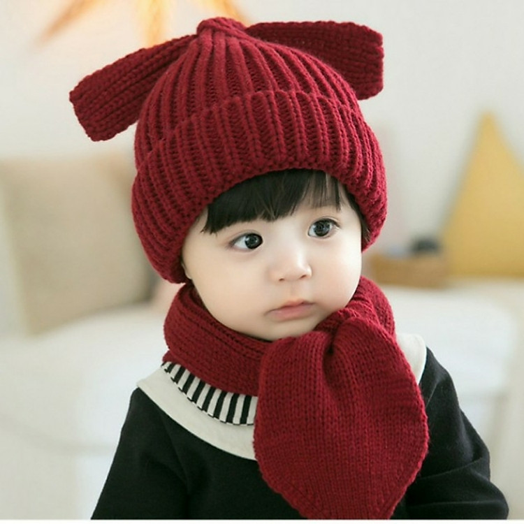 Set mũ len và khăn len tai thỏ cho bé từ 3-24 tháng tuổi Chic Rabbit
