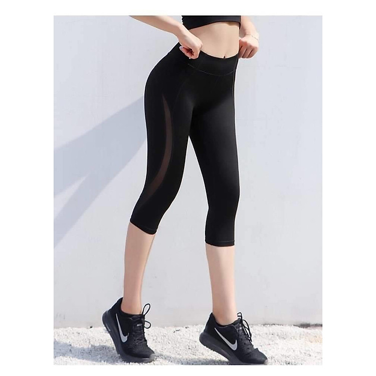 Quần Lửng Legging Nữ Phối Lưới Tập Gym,Yoga,Đi Chơi