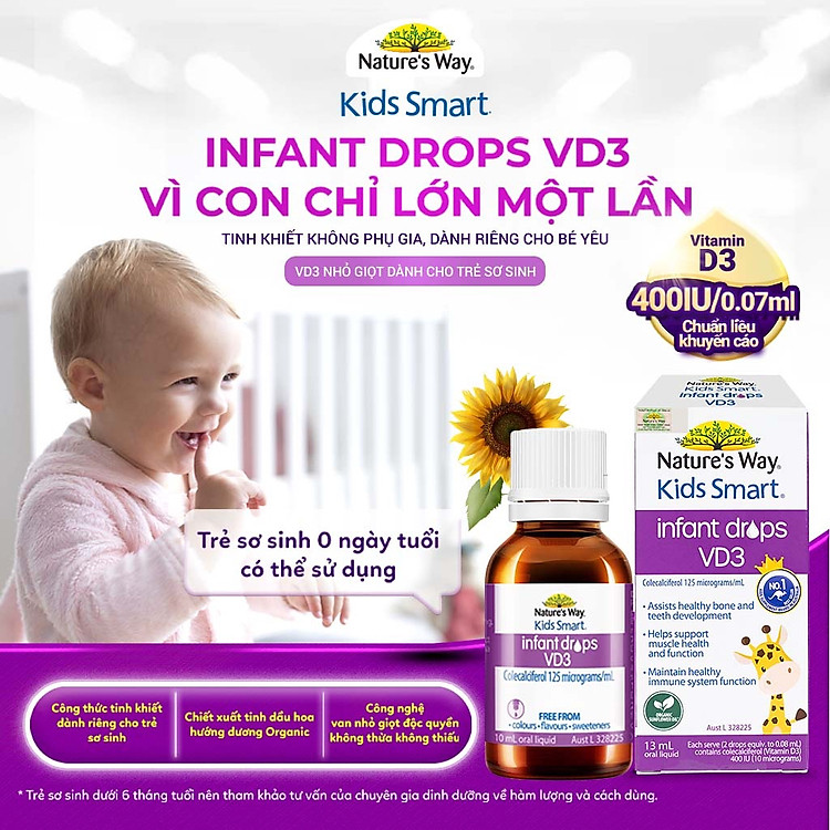 D3 Organic Nature's Way Kids Drops 13ml Chính hãng Ưu đãi - Hình ảnh 2