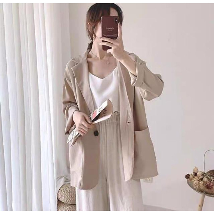 Áo Blazer Trơn Vintage Áo Vest Phong Cách Hàn Quốc Thời Trang Cho Nữ MS1856