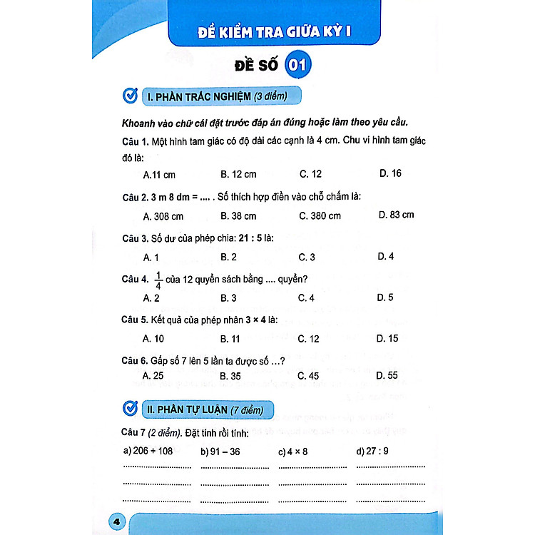 Bộ Đề Kiểm Tra Toán 3 - Tập 1 - Ảnh 6