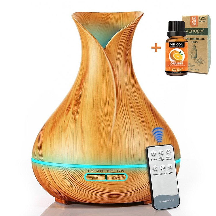 Máy xông tinh dầu cao cấp Tulip 550ml Có Remote. Tặng kèm lọ tinh dầu cam ngọt cao cấp (Đức 10ml). Giúp khuếch tán, tỏa hương tinh dầu, tạo độ ẩm, xông phòng.
