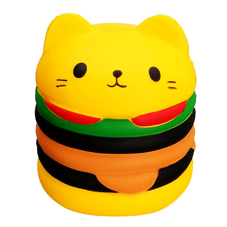 Squishy Allegro chậm tăng hình bánh hambuger mèo có 3 màu vàng cam nâu, an toàn cho bé
