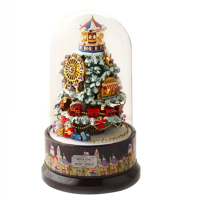 Nhà búp bê trong lồng mica có đế xoay phát nhạc - Snowy Wonderland