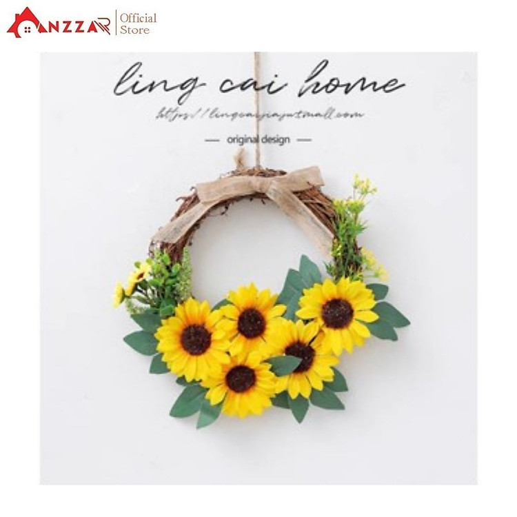 Vòng hoa treo cửa phong cách Châu Âu (hướng dương 30cm, 5 bông)