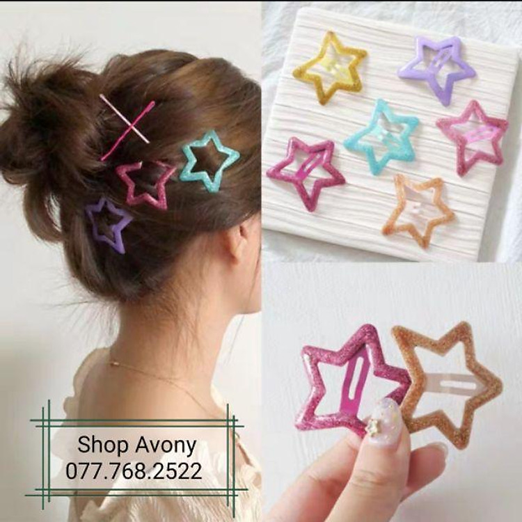 Combo 6 Kẹp tóc mái ngôi sao kim tuyến