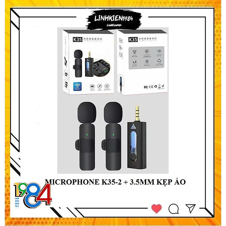 Bộ 2 micro thu âm không dây cài áo K35