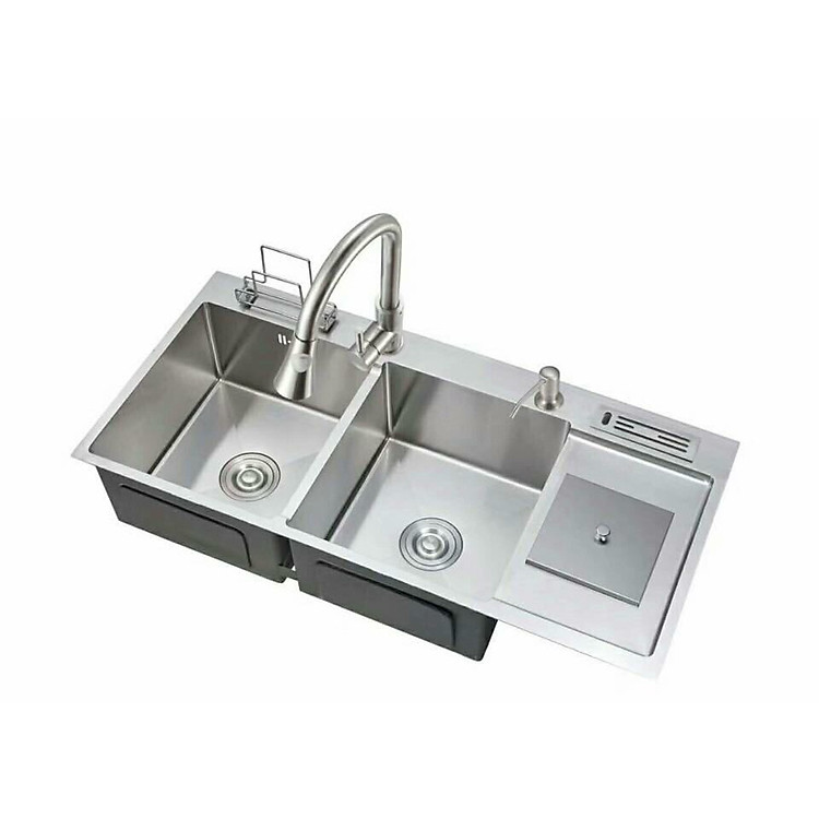 Chậu rửa bát INOX 304 02 hộc, có hộc để rác tiện lợi