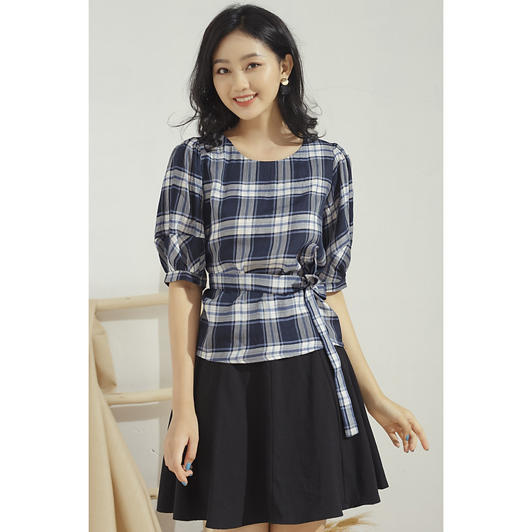 Áo sơ mi công sở GUMAC kiểu GUMAC thiết kế tay phồng thắt dây cá tính trẻ trung AA646