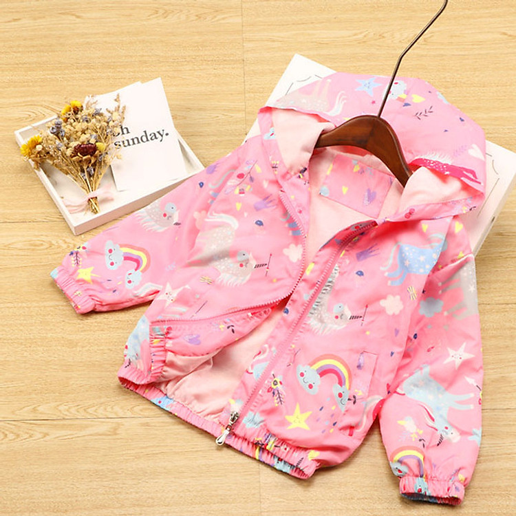 Áo khoác cho bé 4-10 tuổi hình ngựa 1 sừng màu sắc vui nhộn – AK011