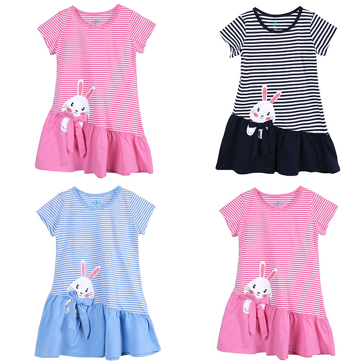 Đầm Bé Gái Tay Ngắn In Thỏ️14-38 kg️MEEJENA️100% Cotton - 1800