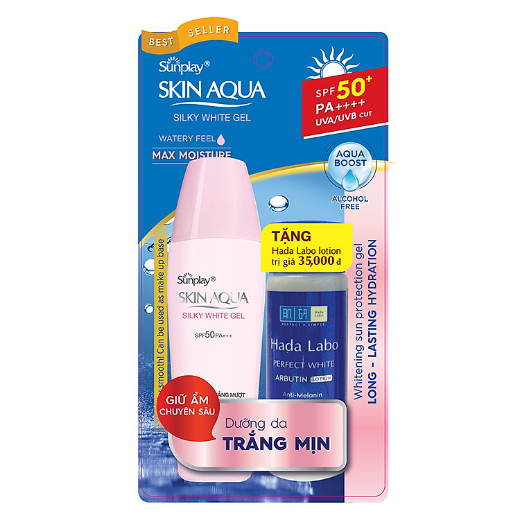 Gel Chống Nắng Dưỡng Da Trắng Mượt Sunplay Skin Aqua Silky White Gel SPF 50 PA+++ (30g) - Tặng Dung Dịch Dưỡng Hada Labo