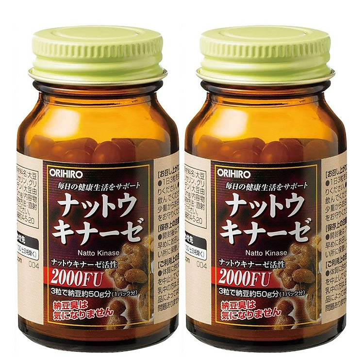 Combo 2 hộp thực phẩm bảo vệ sức khỏe hỗ trợ điều trị Tai biến, Đột quỵ Orihiro Nattokinase Nhật Bản 60 viên