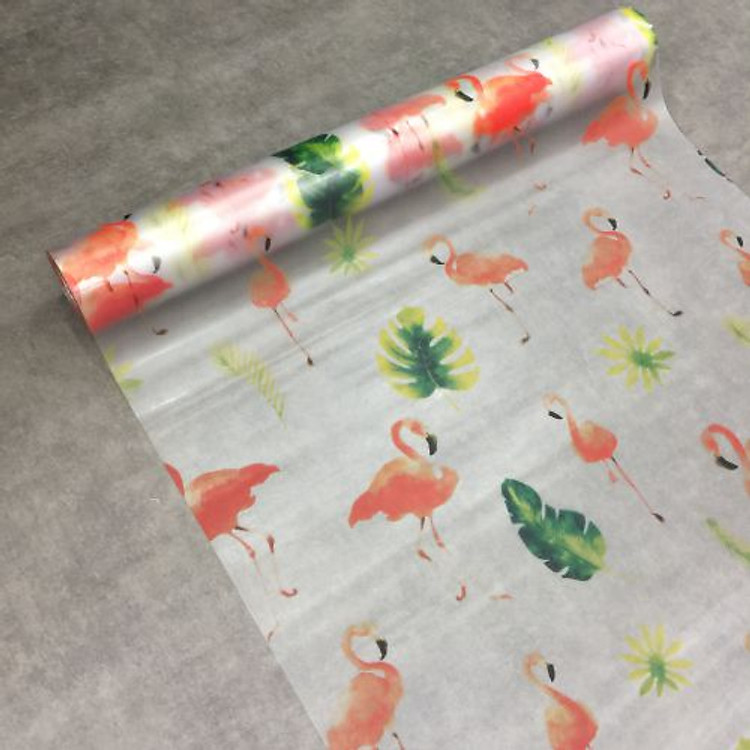 Giấy dán kính chim hạc màu hồng - khổ 90cm - có sẵn keo