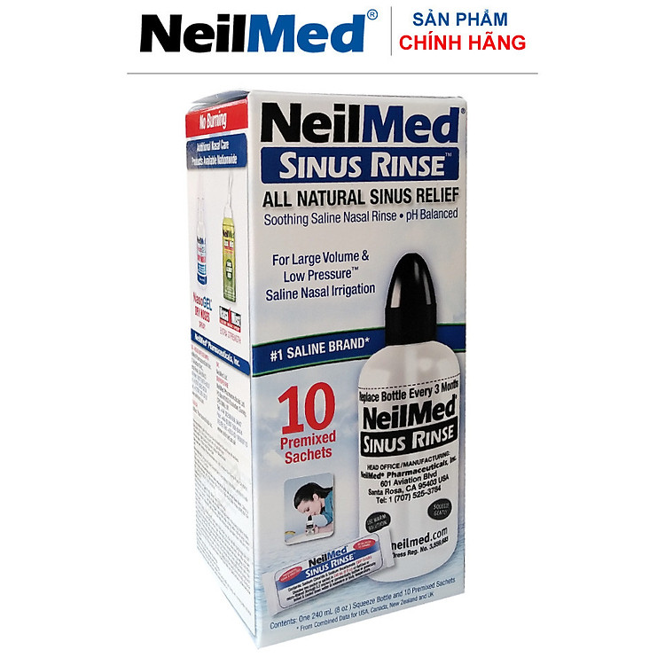 Bình (Bộ Dụng Cụ) Rửa Mũi Xoang Người Lớn NeilMed SinusRinse Adult Kit -Xuất Xứ Mỹ(1 bình + 10 gói)