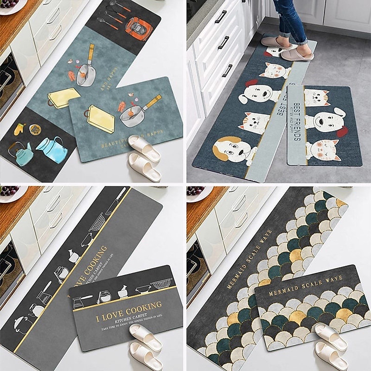 Bộ 2 tấm thảm bếp 3D hoa văn hiện đại cao cấp ,các sợi bông được dệt từ sợi thiên nhiên giúp thấm hút nước và bụi bẩn cực tốt ,đế thảm có độ ma sát cao, , thiết kế lớp cao su chống trượt , bề mặt thảm mịn, không xù lông, không phai màu
