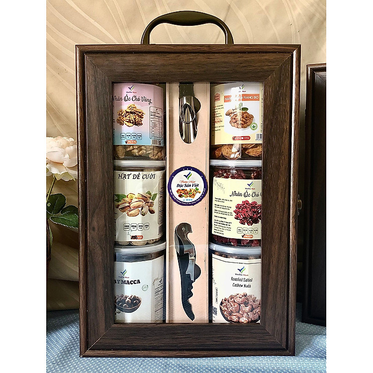 Hộp quà tặng gỗ 6 loại hạt cao cấp