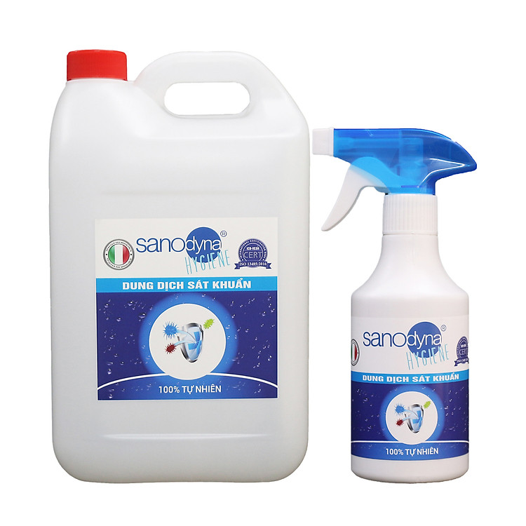 COMBO 2 SIZE 5lít, 250ml Dung dịch sát khuẩn 100% tự nhiên Anolyte thương hiệu Sanodyna xuất xứ ITALIA