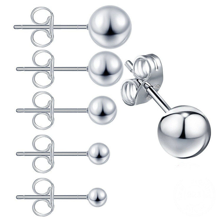 Bông tai bạc - Hoa tai BẠC HIỂU MINH HT340 bi cầu tròn nữ tính đơn giản