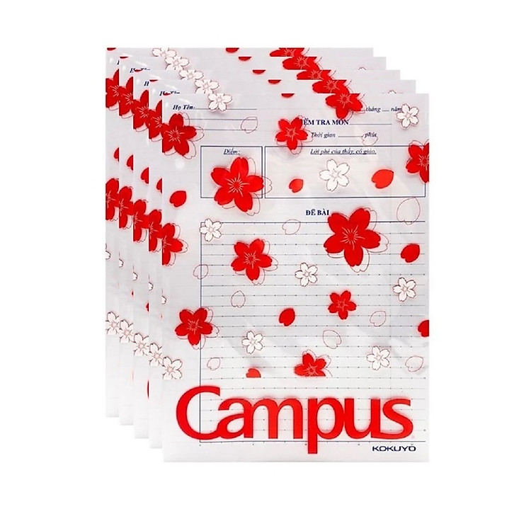Lốc 5 tập giấy kiểm tra Campus kẻ ngang có chấm Rain Of Sakura 30 tờ khổ B5 BSS70G-30