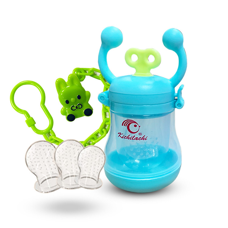 Túi nhai ăn dặm Kichilachi, có 3 size núm nhai chống hóc cho bé tập ăn dặm hình Vương Miện, có dây giữu