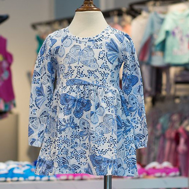 Váy cotton hoa văn dài tay thu đông cho bé