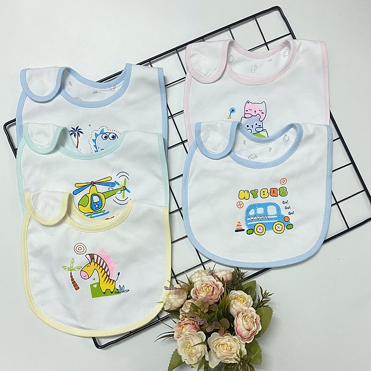 Túi 3 Cái Yếm Sơ Sinh 2 Lớp Cotton JOU - TomTombaby - Miếng dán mềm, chất vải cotton thấm hút tốt - 1 Size 0-12 Tháng
