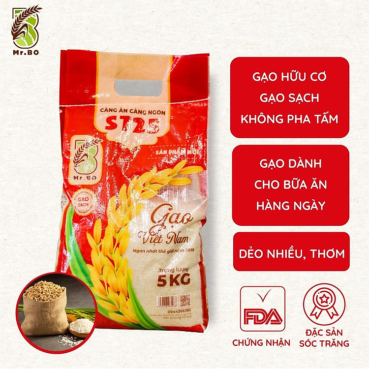 Gạo Thơm ST25 Mr.Bo túi 5kg gạo ngon nhất thế giới năm 2019