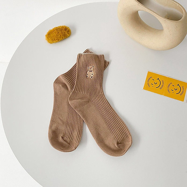 Tất Gấu Cổ Cao Nữ Họa Tiết Hình Gấu,{TP} Vớ Cổ Cao Nữ Hàn Quốc họa tiết