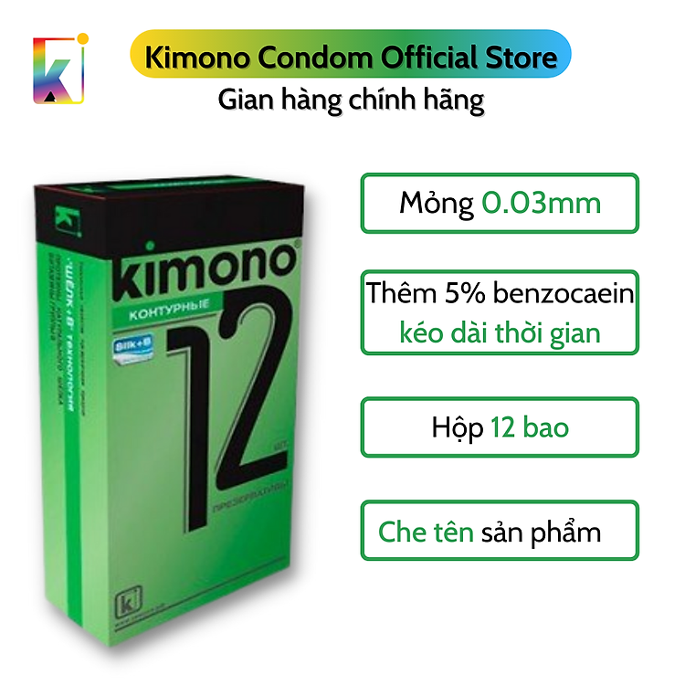 Bao cao su Kimono Green Siêu mỏng 0.03mm - Kéo dài thời gian - Hộp 12 bao