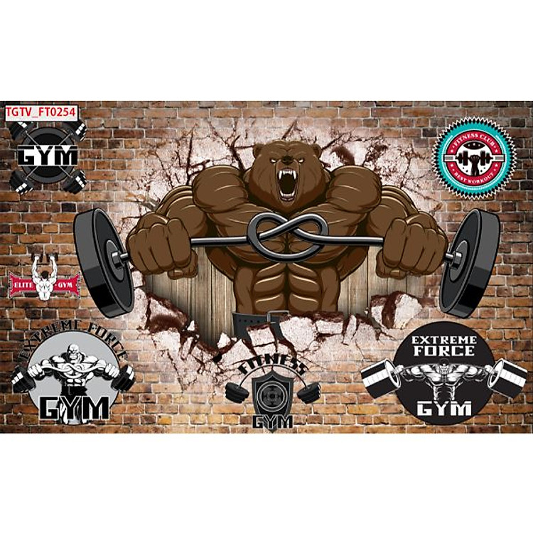 Tranh dán tường 3d trang trí phòng gym - ép kim sa - có sẵn keo GY17