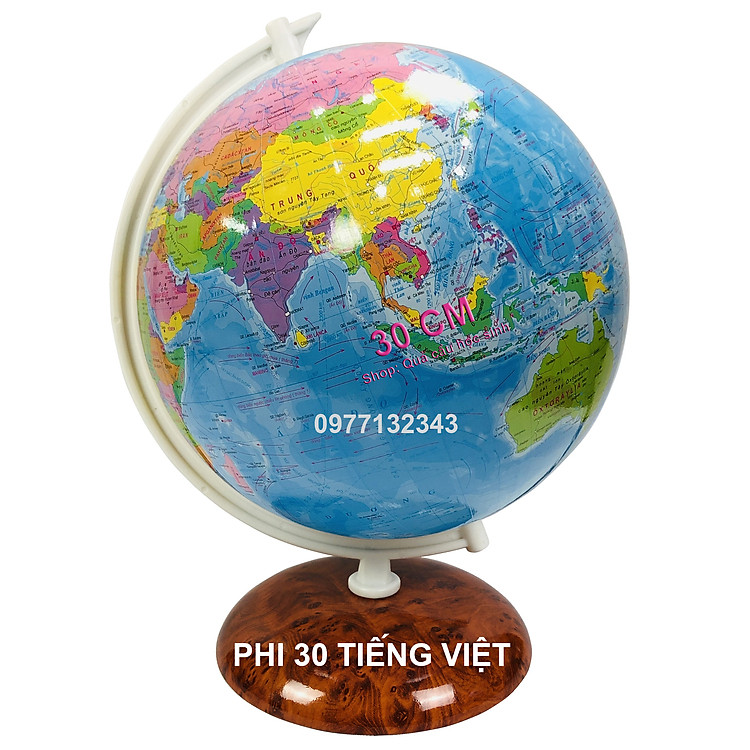 Địa cầu hành chính - Giá đỡ nhựa, đế inox vân nu