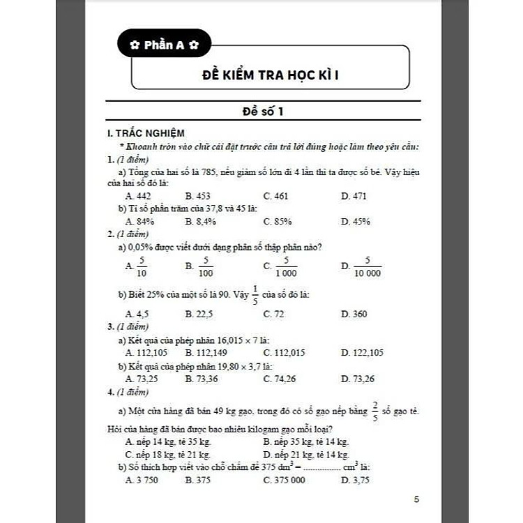 Bộ Đề Kiểm Tra Môn Toán Lớp 5 - Ảnh 2