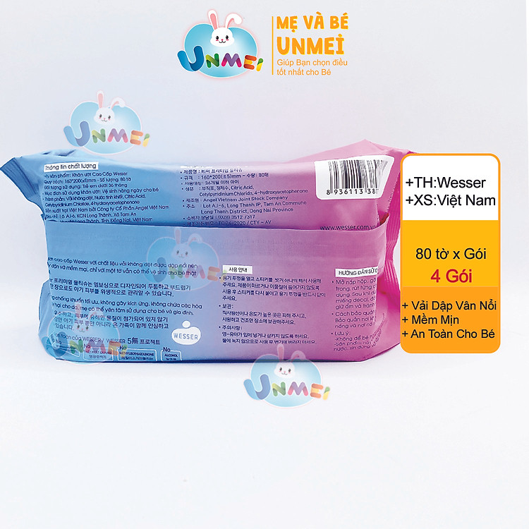 Bộ 8 Gói Khăn Ướt Wesser - Xanh Uy tín Tiết kiệm - Hình ảnh 3