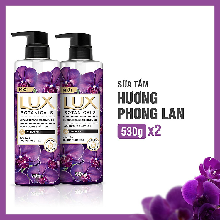Combo Sữa Tắm Nước Hoa Lux Botanicals Hương Phong Lan Quyến Rũ Lưu Hương 12H 570g X2