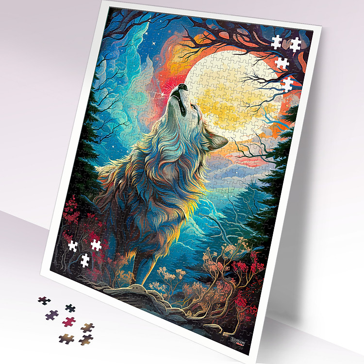 Tranh ghép cao cấp Sói hú trăng Chính hãng Giá tốt - Hình ảnh 2