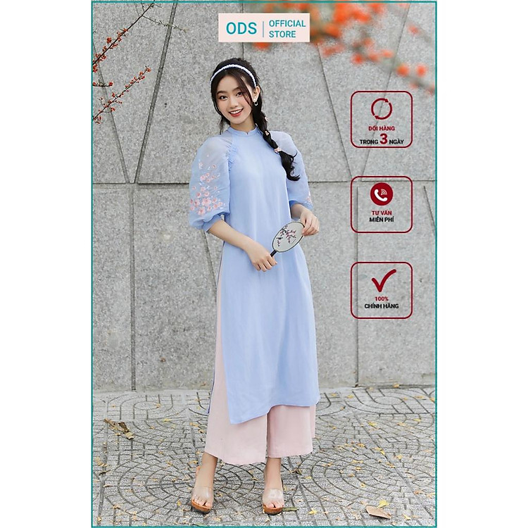 Set áo dài cách tân Oversized thêu hoa