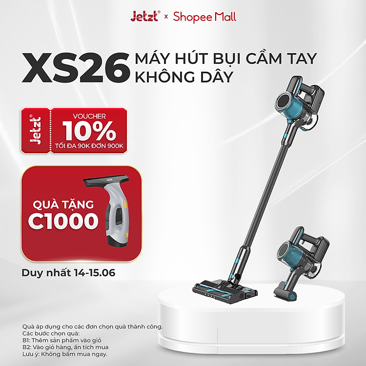 Máy hút bụi cầm tay không dây thông minh cao cấp 4in1 JETZT XS26, hàng chính hãng
