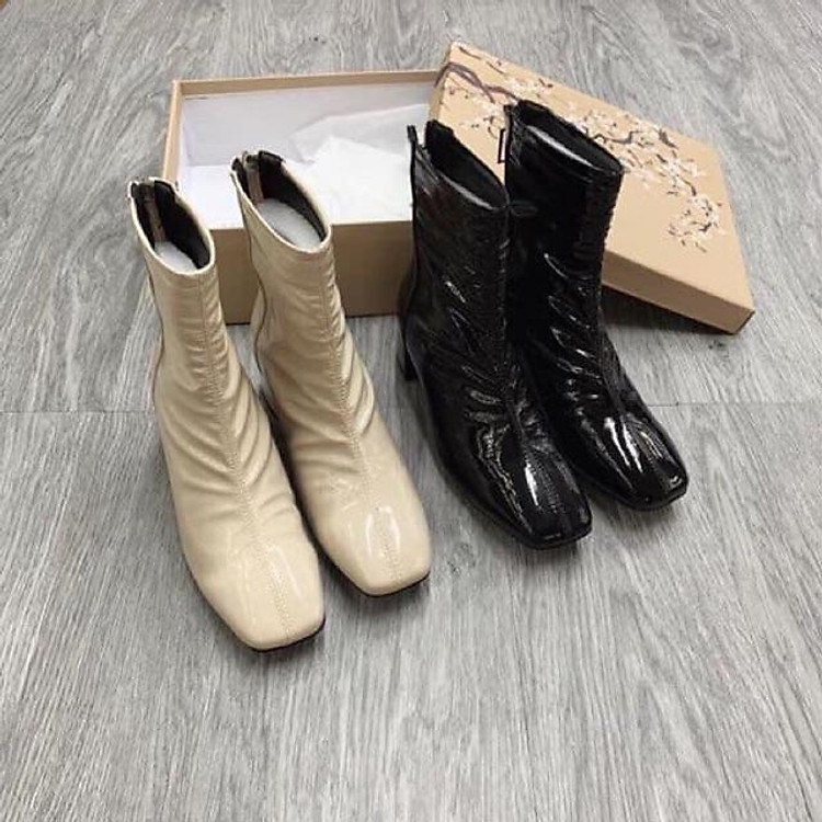 Bốt nhăn bóng thấp cổ