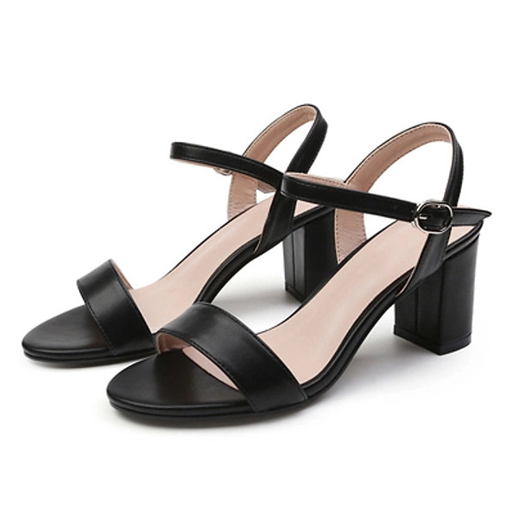 Giày Sandal Nữ Đẹp Cao Gót Bản Ngang Quai Hậu Da Mềm Đế Vuông 7p Tôn Dáng Êm Chân CTS (Tặng 1 Lắc Tay Màu Đỏ May Mắn)