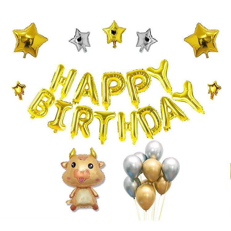 Bộ Bóng Bóng Hình Trâu Vàng Trang Trí Sinh Nhật - Ảnh 2