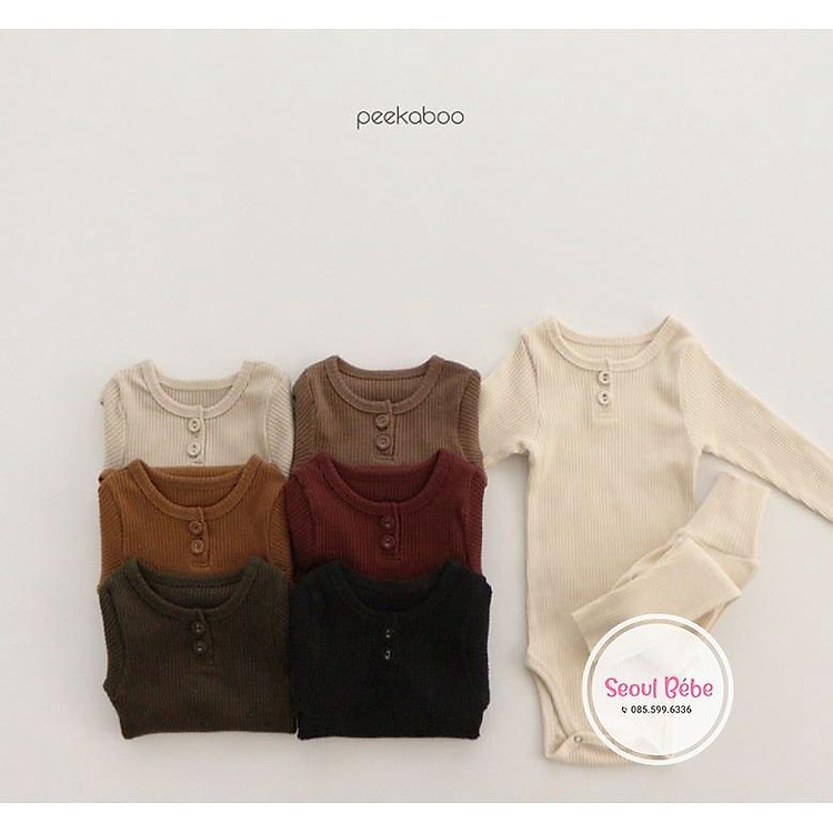 Bộ bodysuit dài tay thu đông chất gân mỏng Golgi Peekaboo made in Korea