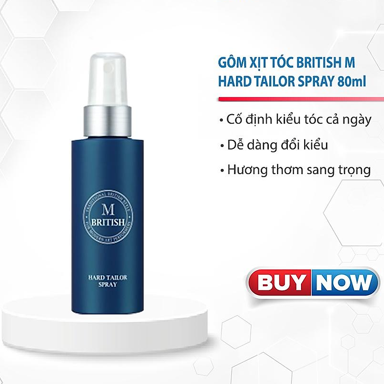 Keo xịt tóc tạo kiểu giữ nếp cứng cố định, không nặng tóc, đổi kiểu dễ dàng cho nam nữ BRITISH M Hard Tailor Spray 80ml
