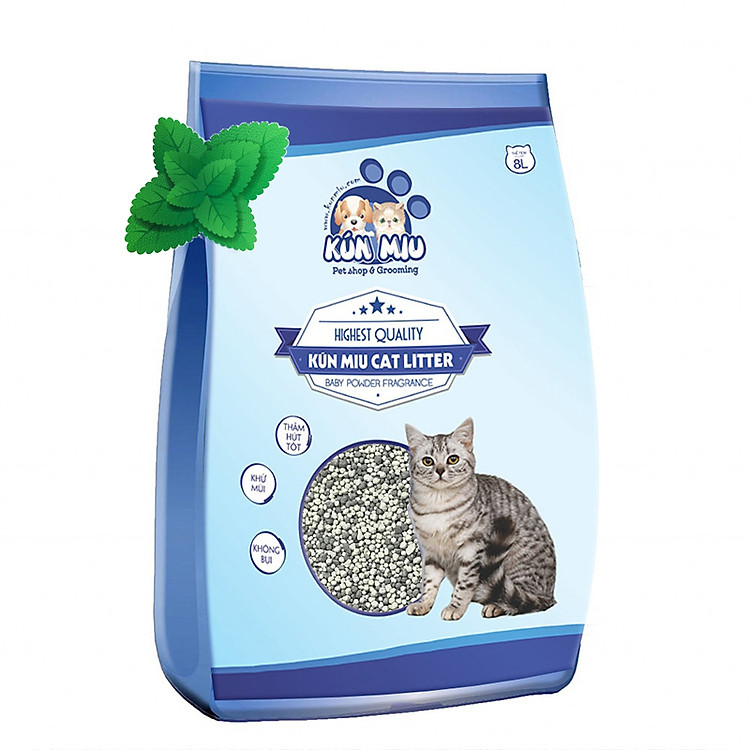 Cát Vệ Sinh Cho Mèo Kún Miu Carbon Hương Bạc Hà (Mint) 8L-Tinh Chất Than Hoạt Tính Và Zeolite Cao Cấp