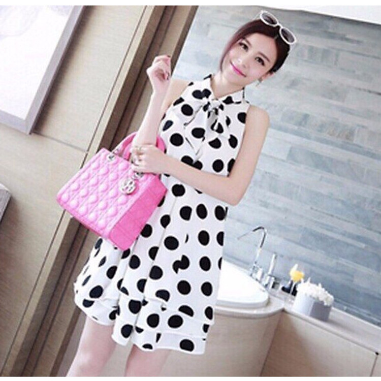 Đầm bầu chấm bi thắt nơ DN19072601
