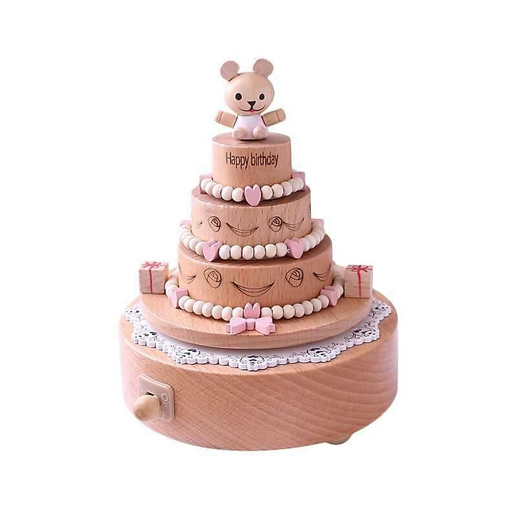 Hộp nhạc gỗ xoay cao cấp-Bánh Sinh Nhật